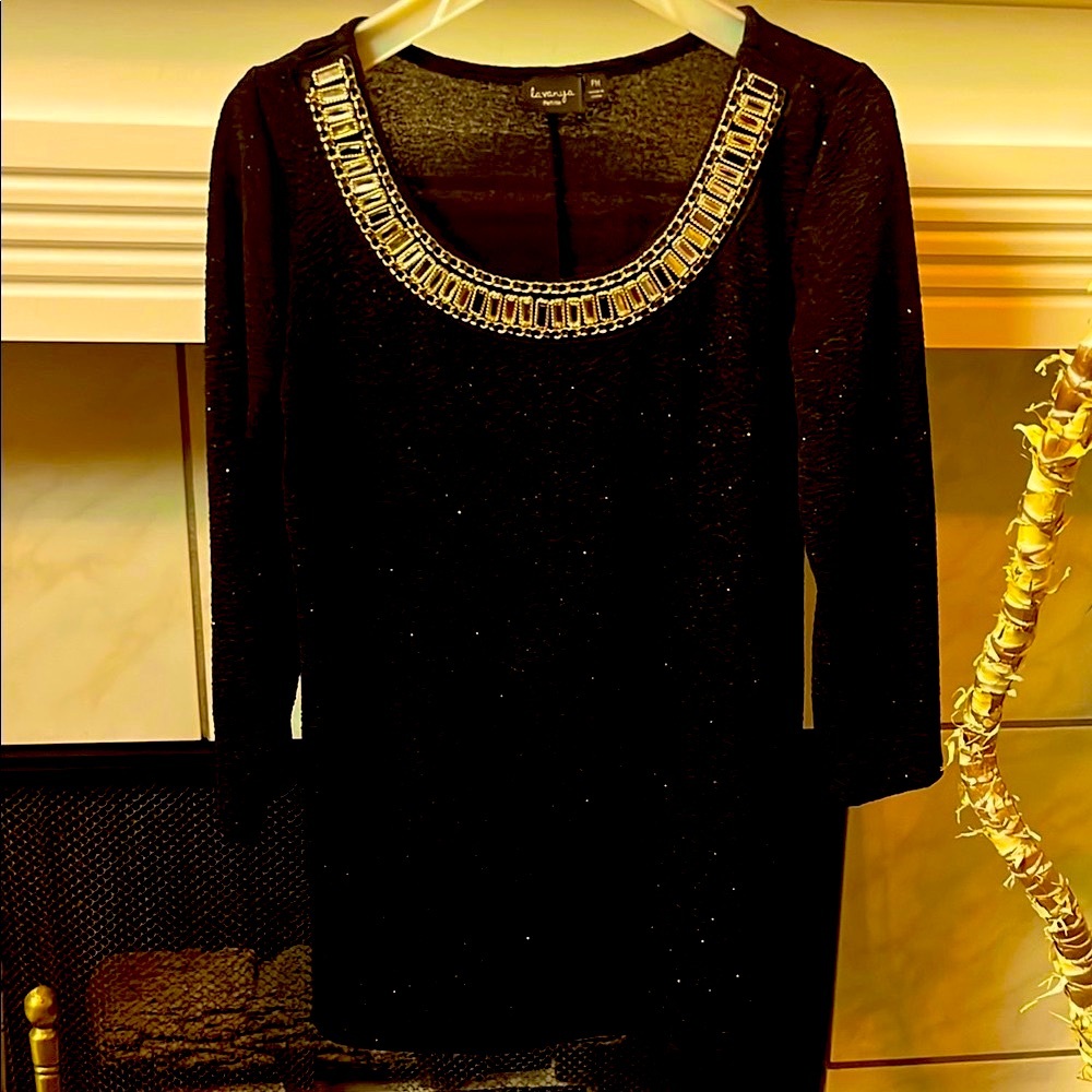 Black Beaded Neckline Top